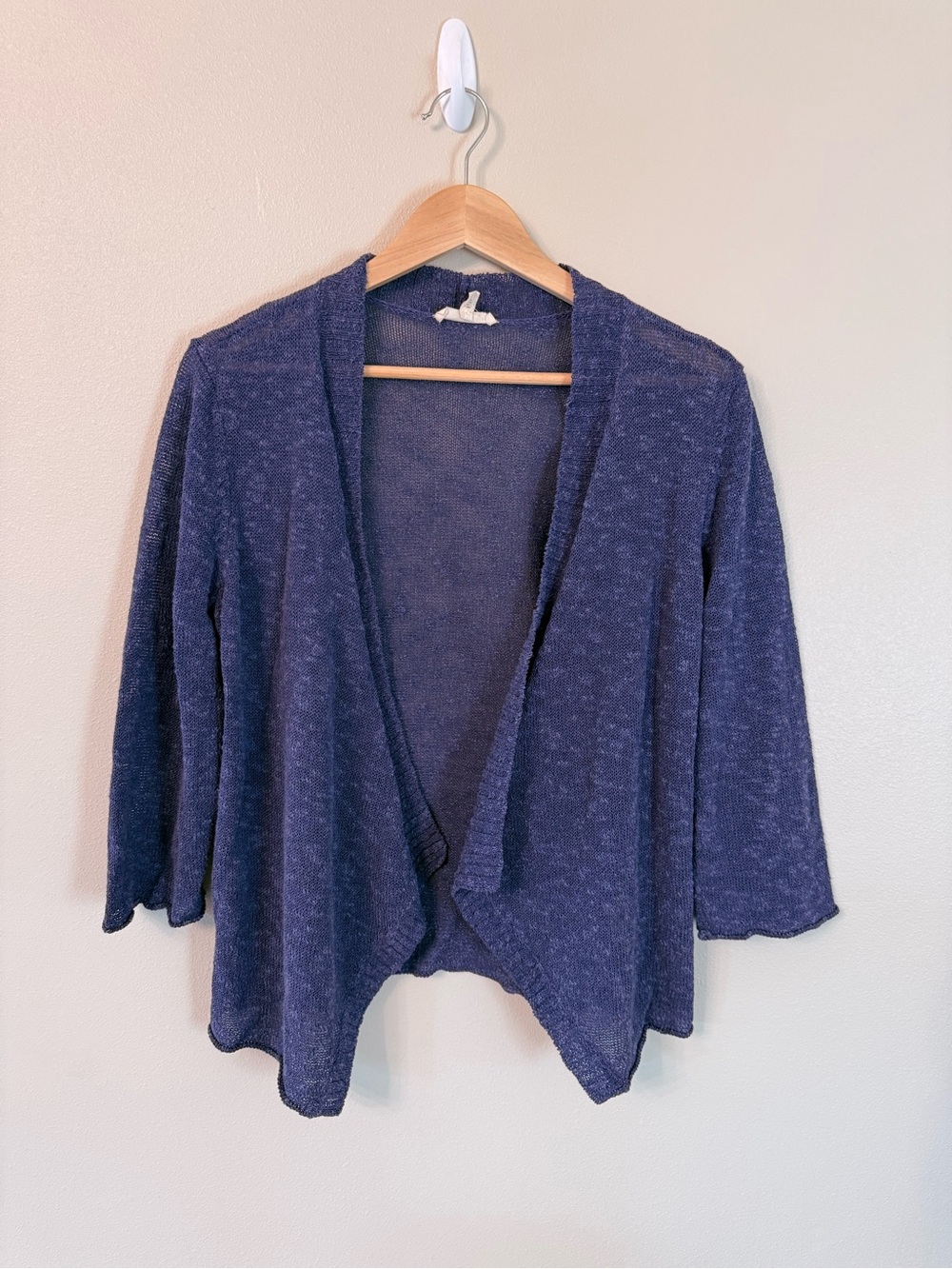 Eileen Fisher Linen Cotton Slub Knit Open Front Cardigan Blue Purple LP - Picture 3 of 6